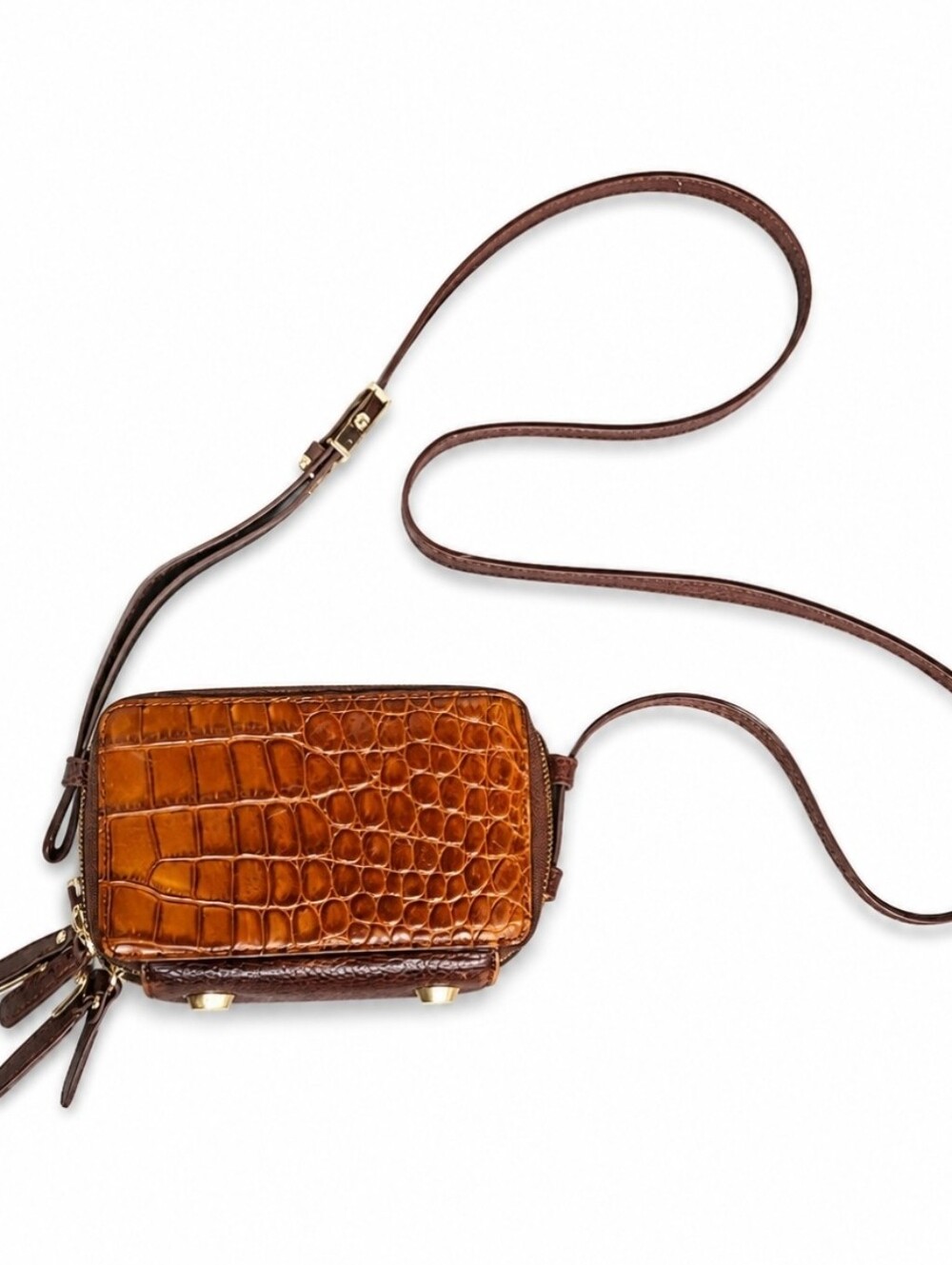 G.i.l.i Brown Croc-Embossed Leather Crossbody Bag